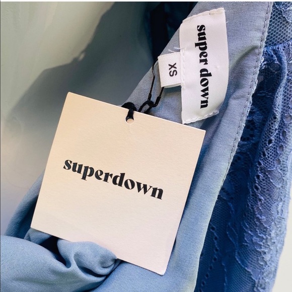 SuperDown Mandy Lace Flare Dress in Dusty Blue NWT - Picture 5 of 5